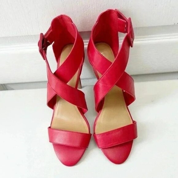 Le Chateau Strappy Leather Sandals High Heel Stilettos Red Size 7.5 - Picture 4 of 15